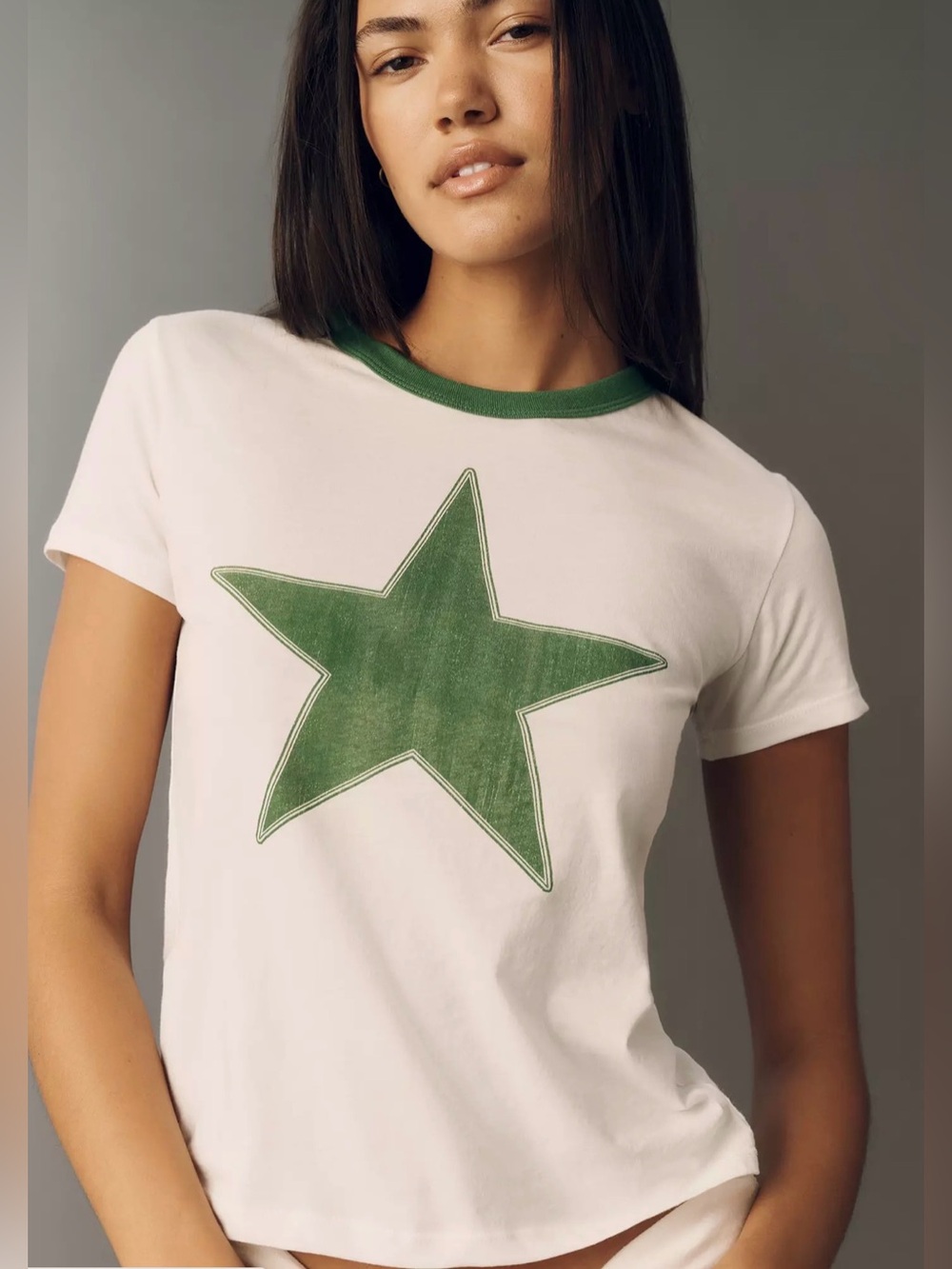 New Lutluv by Anthropologie White Ringer Tee with Green Star Graphic